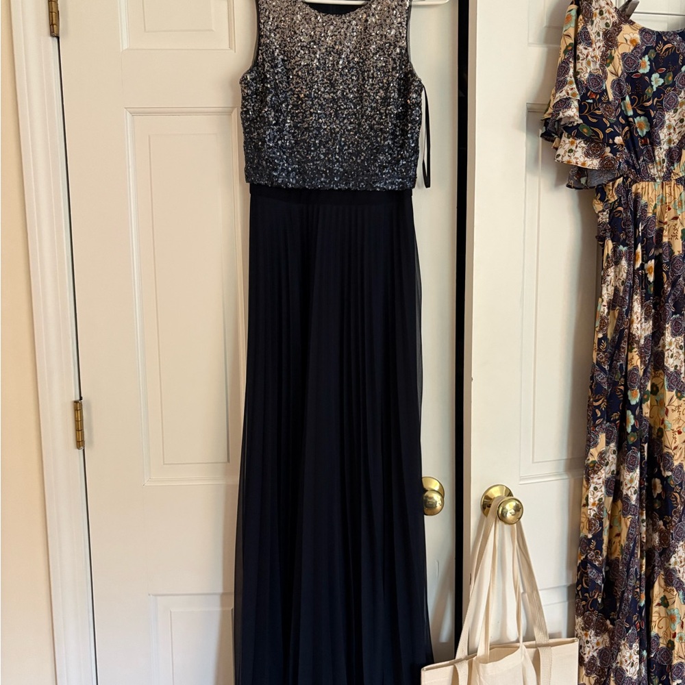 Navy and Silver Evening Gown